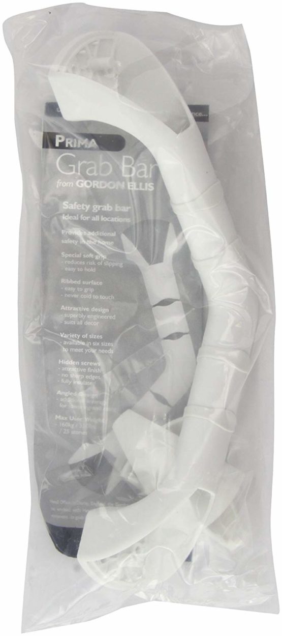 Gordon Ellis Prima Angled Grab Bar 13-inch White, Reduces Risk of Slippage, Weak Grip Strength, Never Cold to Touch, Ideal for the Bathroom, Safety Grab Rails, Moulded Plastic Handle