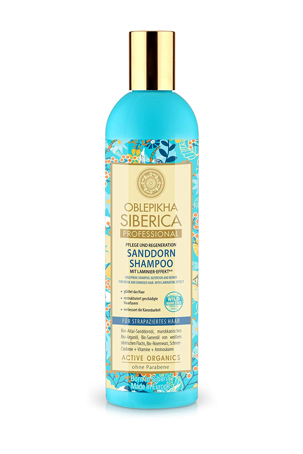 Natura Siberica Sea Buckthorn Shampoo for Damaged Hair Care and Regeneration Blue 400 ml, 400 ml (Pack of 1)