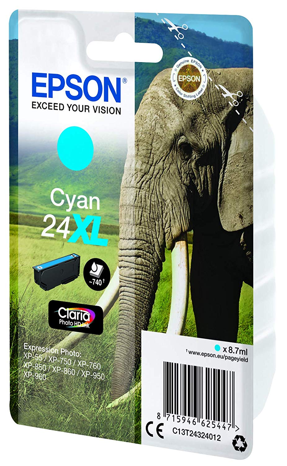 Epson 24XL Cyan Elephant High Yield Genuine, Claria Photo HD Ink Cartridge, XL High Capacity - Image 4