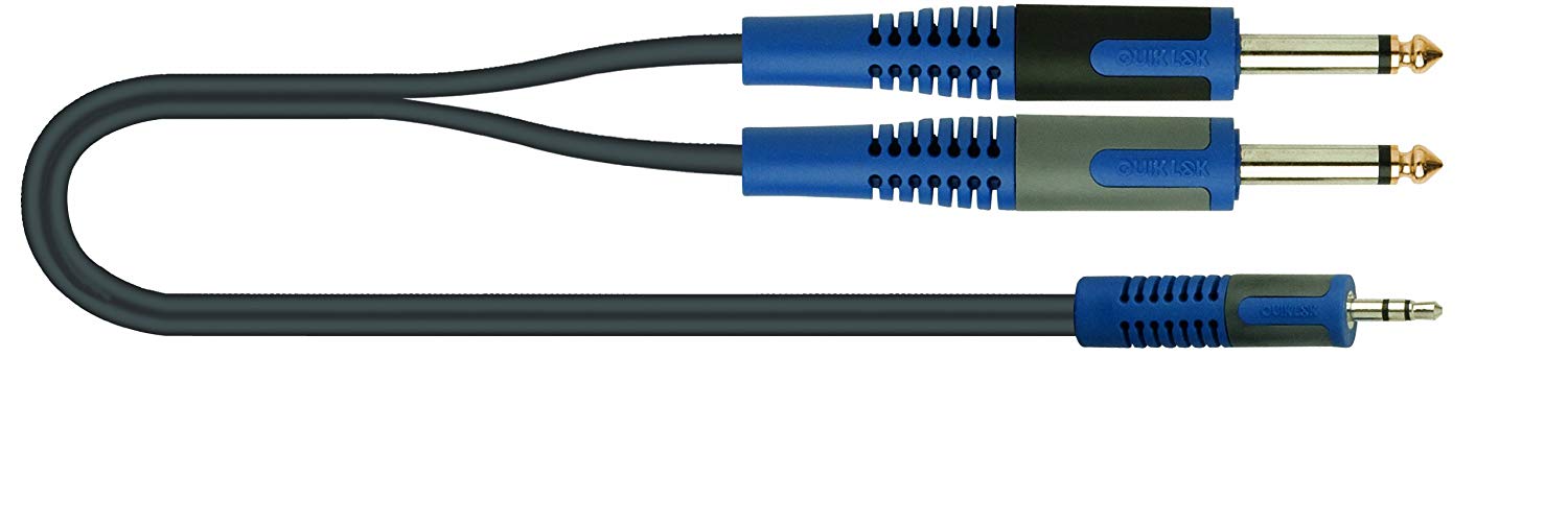 Roksolid 2m 2x 6.3mm Mono Jack to 1x 3.5mm Stereo Jack Audio Cable, Copper, 2 meters