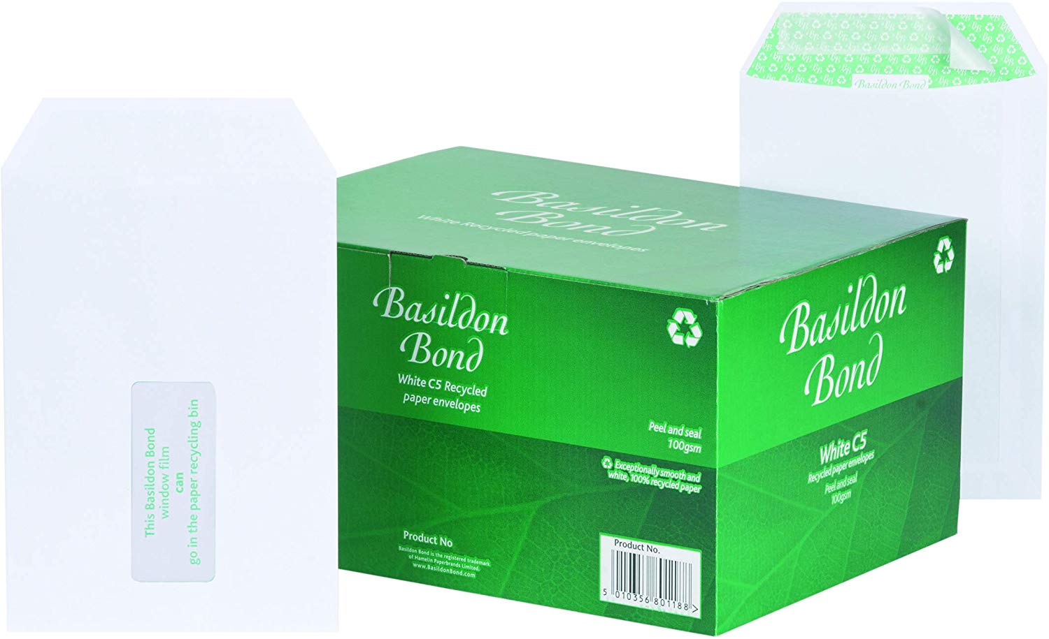 Basildon Bond C5 Recycled White 120gsm Window Peel & Seal Pocket, Box 500 Envelopes,J80119 - Image 3