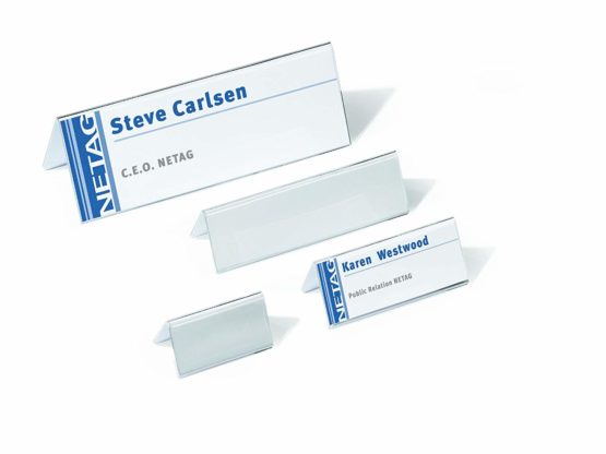 Durable Table Place Name Holder For 52/104 x 100mm Card | Made From Strong Crystal Clear Acrylic | Perfect For Conferences, Seminars, Reception Desks, etc. - Image 2