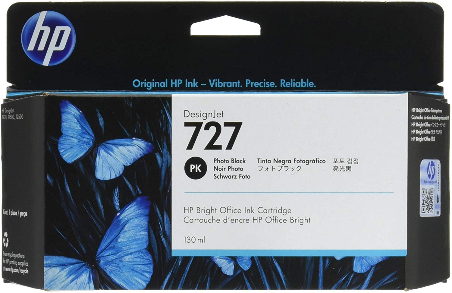 HP 727 B3P23A Photo Black 130-ml Genuine HP DesignJet Ink Cartridge with original HP Ink, for HP DesignJet T2500