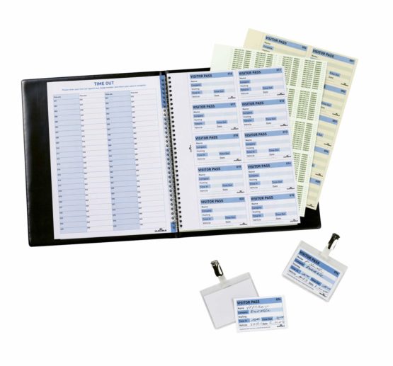 Durable Visitor Book 100 - with Leather Look Front Cover - 100 Perforated 90 x 60 mm Visitor Badge Inserts - GDPR Compliant Security Sheet Included - Image 3