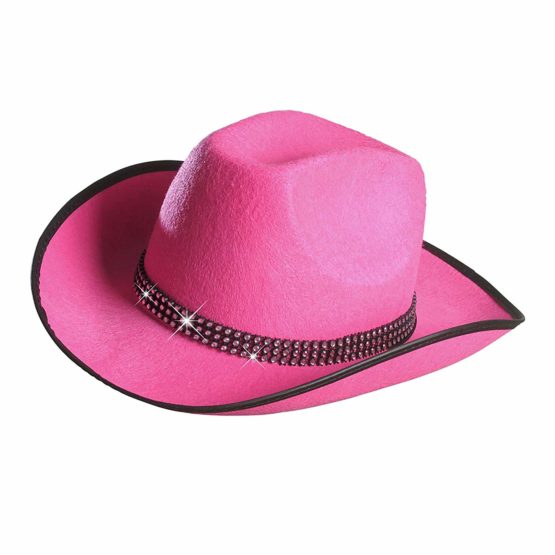 Cowboy Felt withStrass Band - Pink Cowboy Wild West Hats Caps & Headwear for Fancy Dress Costumes Accessory