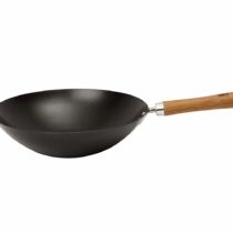 School of Wok - 12"/30cm Non-Stick Carbon Steel Wok, Flat Bottom, Bamboo Handle
