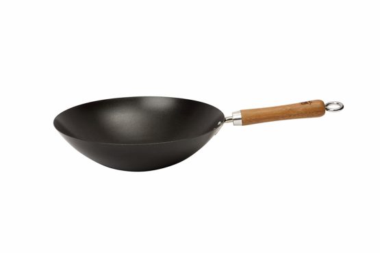 School of Wok - 12"/30cm Non-Stick Carbon Steel Wok, Flat Bottom, Bamboo Handle