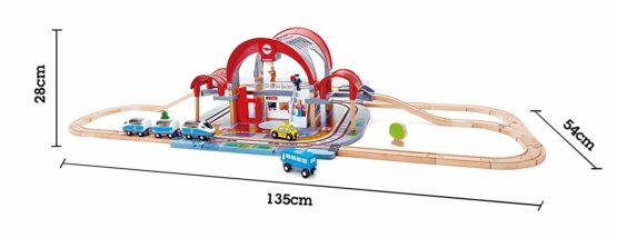 Hape Grand City Station | Wooden Pretend Play Railway Set with Projector and Recorder | For Kids - Image 4