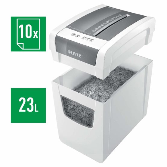 Leitz IQ Slim Home Office Cross Cut Paper Shredder, Shreds 10 Sheets, 23 Litre Bin, White, 80011000 - Image 4