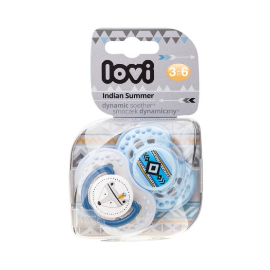 LOVI 2X Baby Silicone Soother 3-6 Months | Pack of 2 | Hygenic Cover | Protects The Sucking Reflex | Dynamic Tip | Boiling Water Sterilization | Indian Summer Collection | Blue - Image 2
