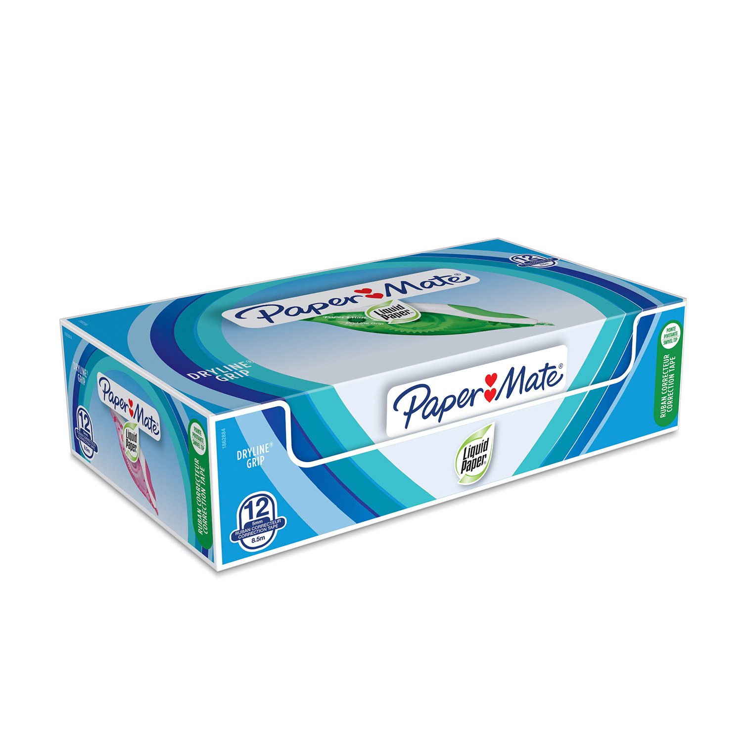 Paper Mate Liquid Paper DryLine Grip Correction Tape, assorted colours, box of 12