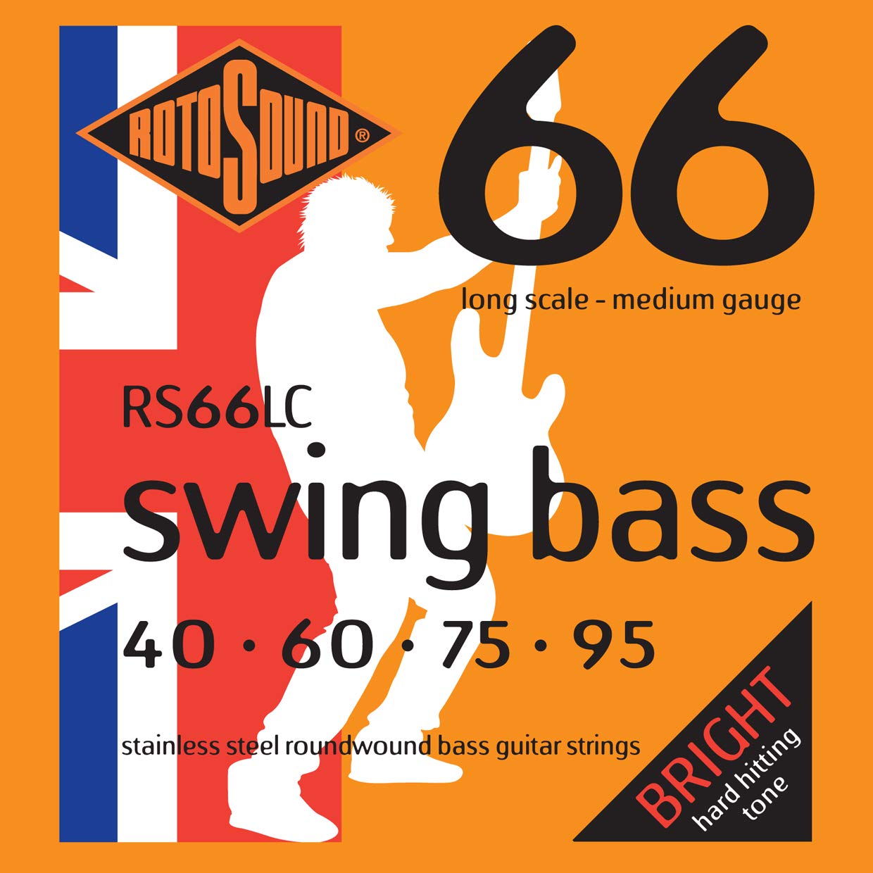 Rotosound RS66LC Stainless Steel Roundwound Bass Strings (40 60 75 95),White Black Red Blue, 1 Pack Of