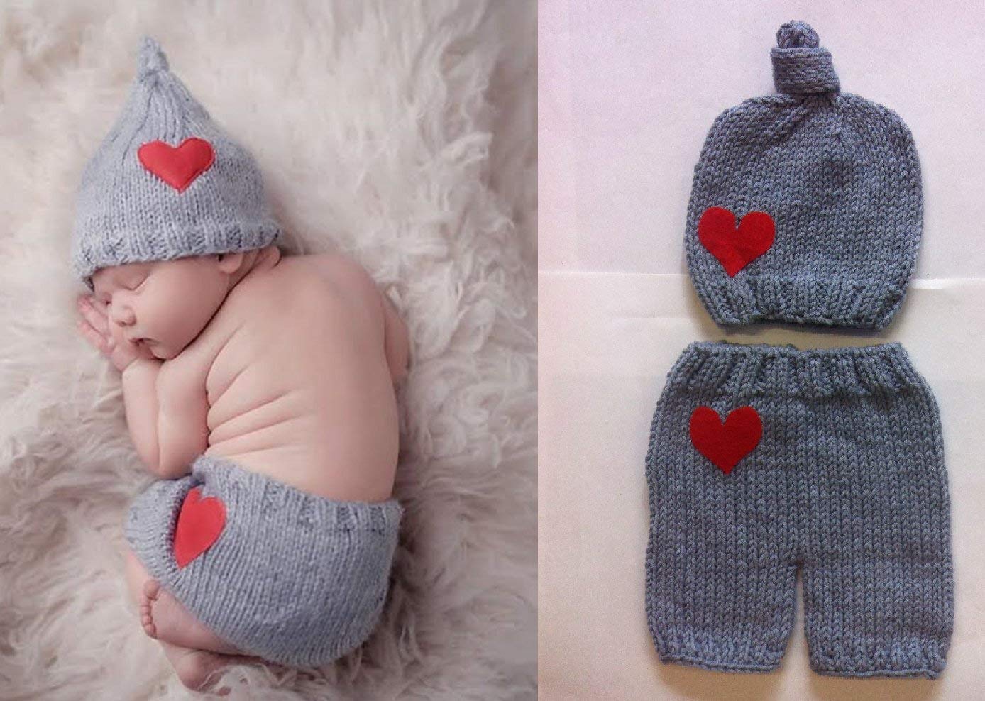 Red & Grey Outfit, Newborn Baby Girl/Boy Crochet Knit Costume Photo Photography Prop Hats Outfits