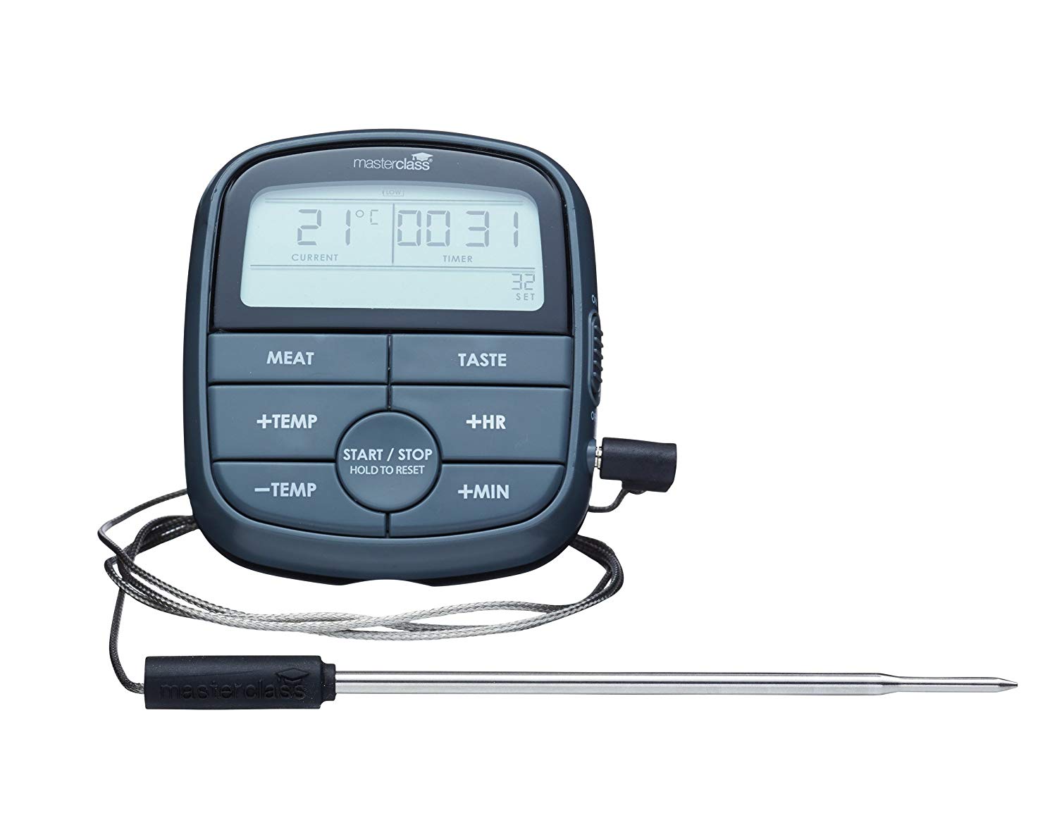 MasterClass Digital Meat Cooking Thermometer with 24-Hour Kitchen Timer, Black, Grey