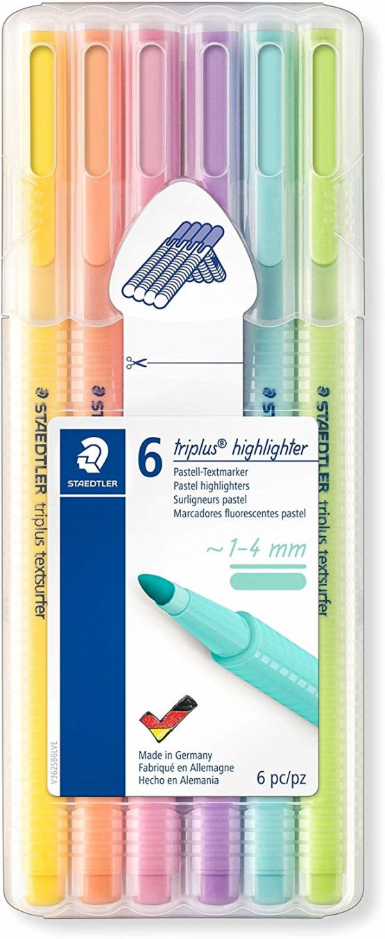 Staedtler triplus Highlighter, Ergonomic Triangular Shape, high Quality, Made in Germany, Set of 6 Pastel Colours, line Width 1-4 mm, 362 CSB6