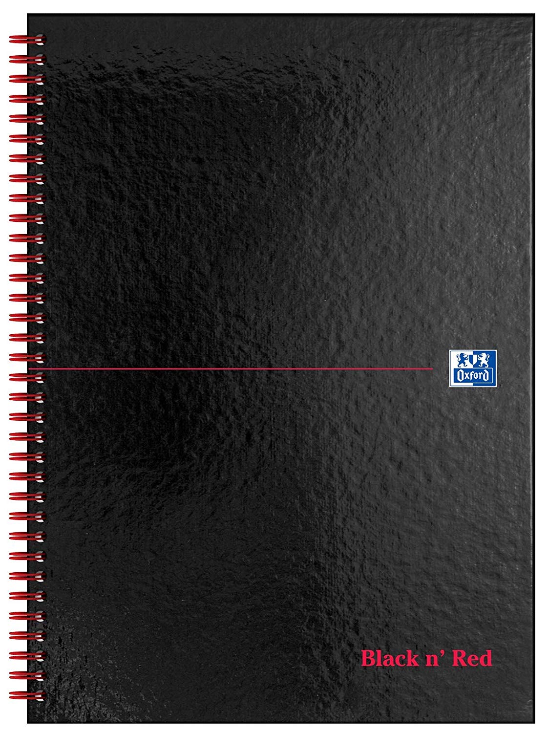 Oxford Black N' Red A4 Glossy Hardback Wirebound Notebook Ruled, Perforated, Black/Red, 140 Page