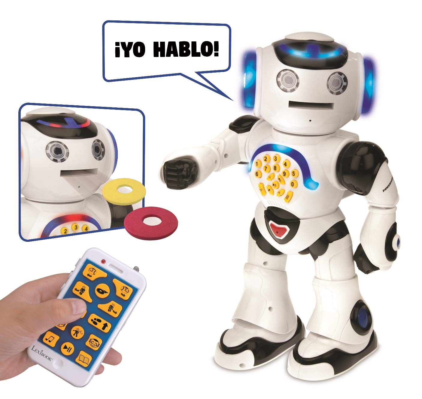 LEXIBOOK Powerman-Educational Robot for Learning Play White (Rob50ES) Spanish version, Sin tañosllaños