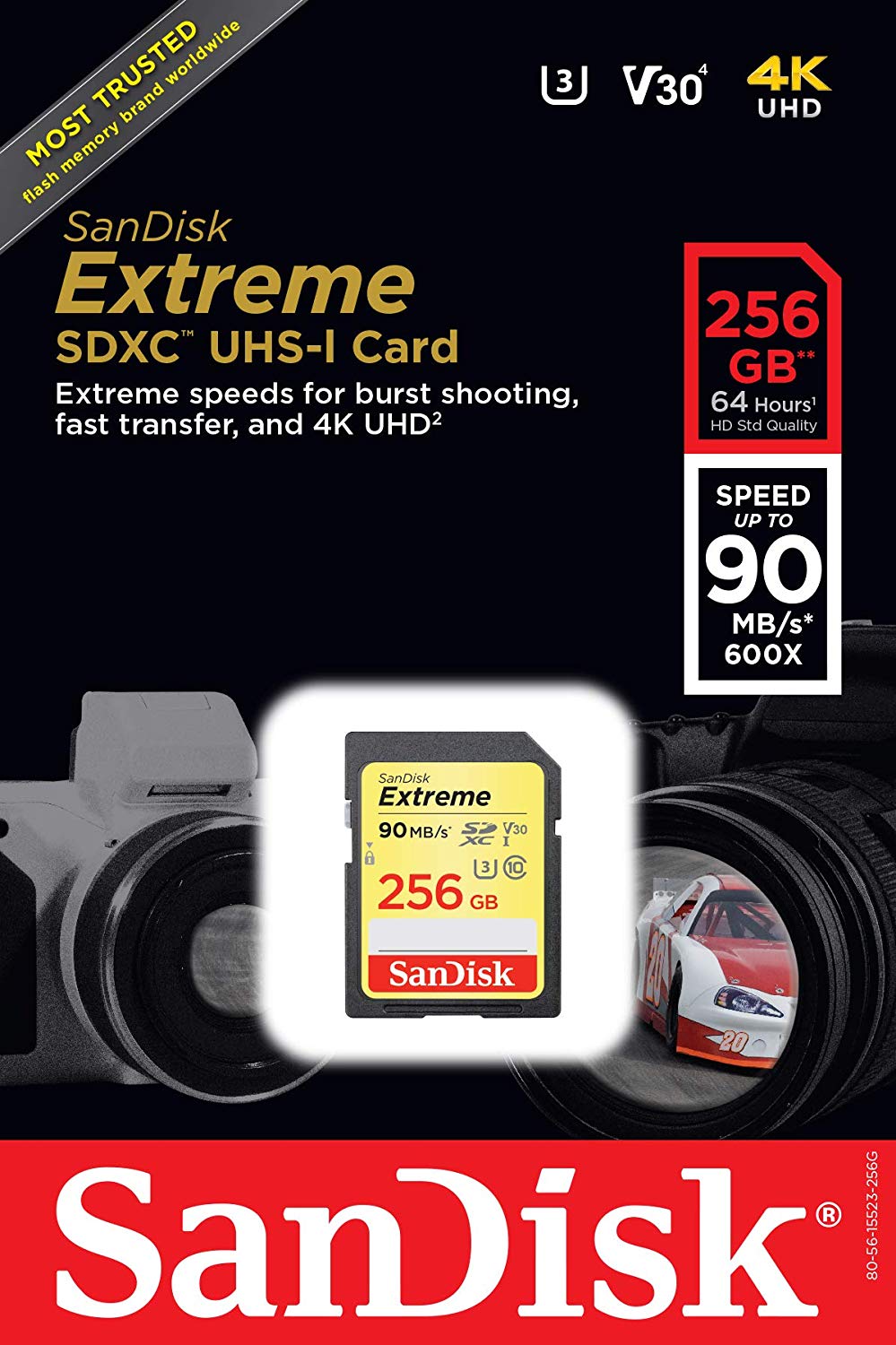 SanDisk Extreme 256GB SDXC Memory Card up to 90MB/s, Class 10, U3, V30, Black - Image 4