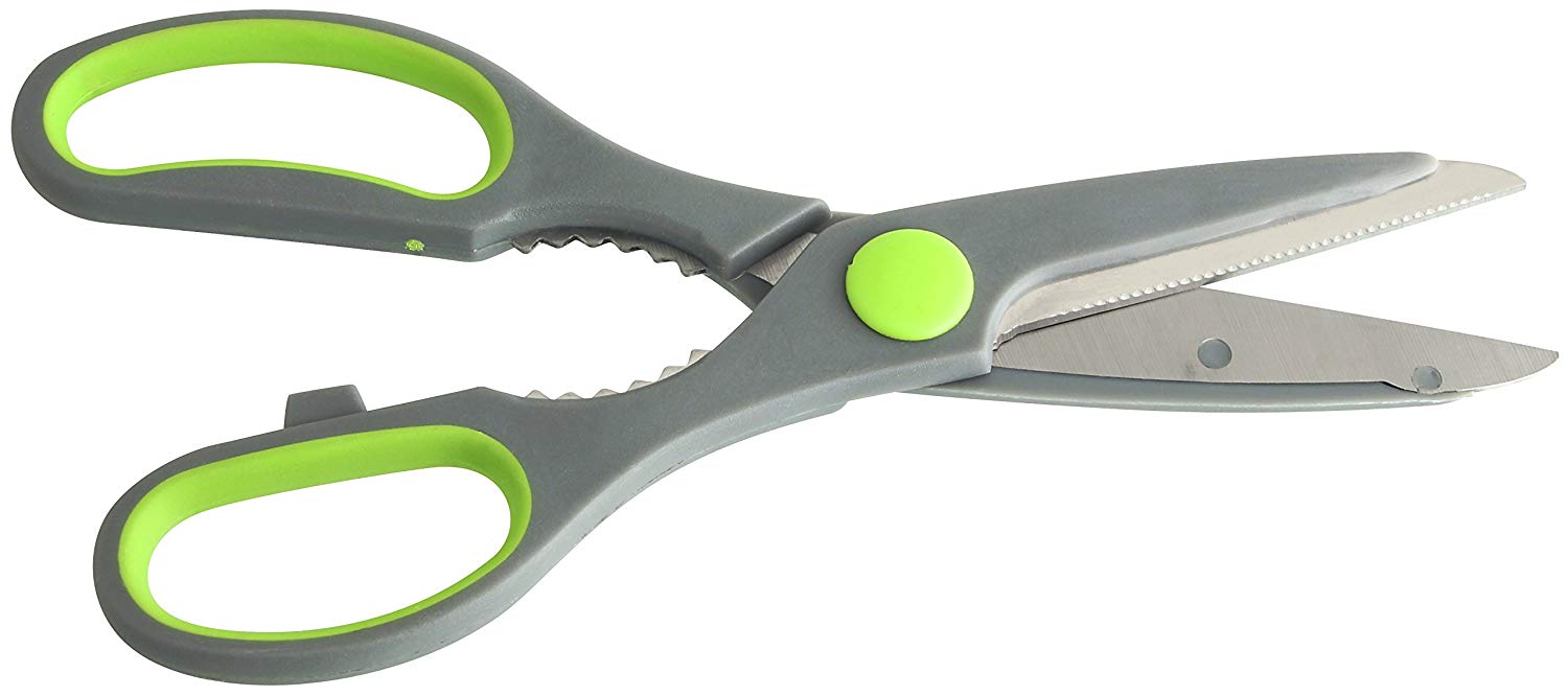 Nirosta Super Scissors 21cm, Praktika, with Jar/Screw Cap Opener, Stainless Steel, 31.5x7.5x1.5cm, Grey & Green