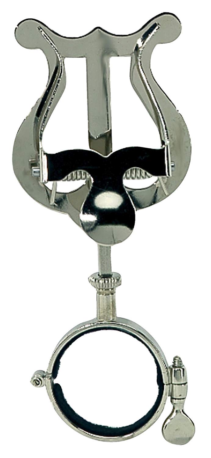 GEWA Marching Music Holder Bb-Clarinet, Nickel Plated, Small Lyra, 1 Pusher, Ring Diameter 33 mm, Nickel-plated