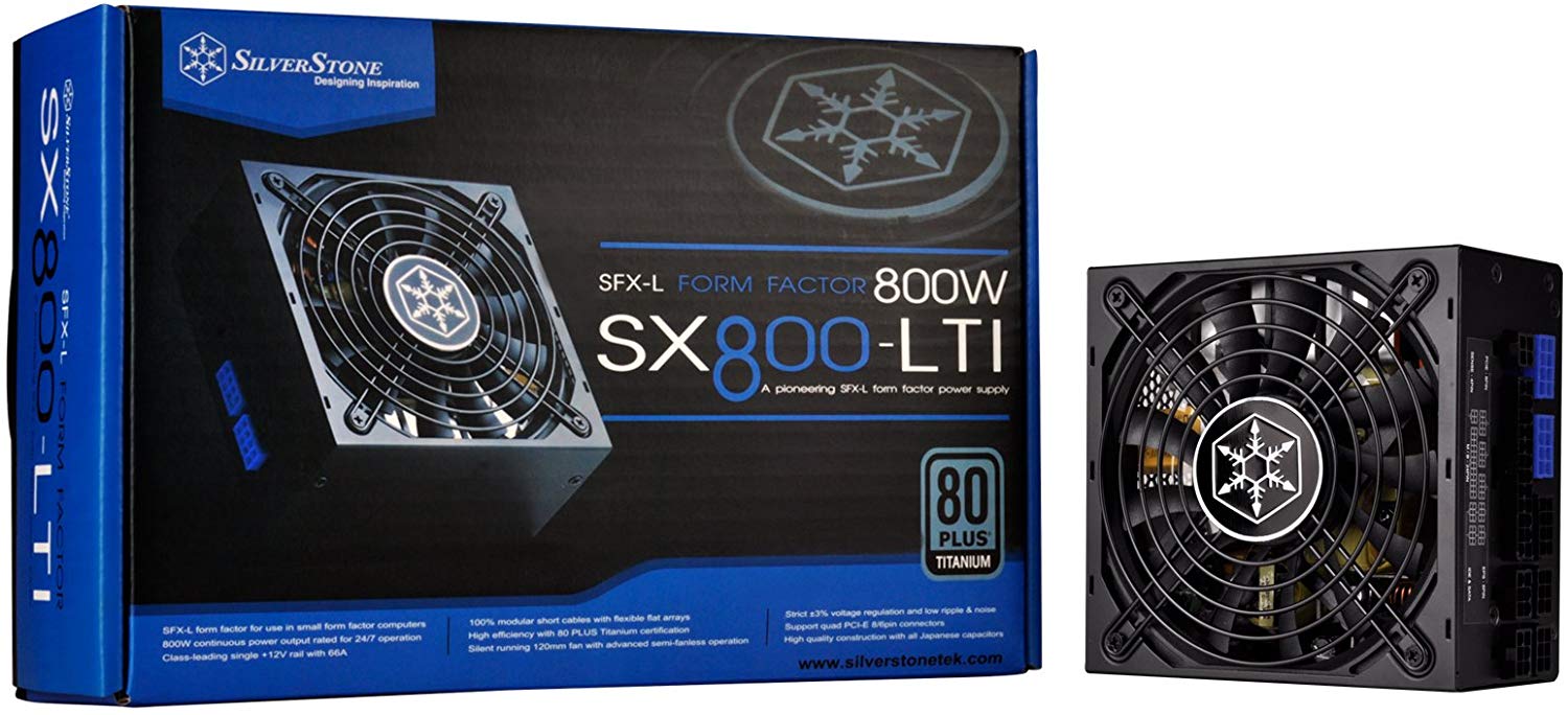 SilverStone SST-SX800-LTI - SFX-L Series, 800W 80 Plus Titanum PC Power Supply, Low Noise 120mm, 100% modular