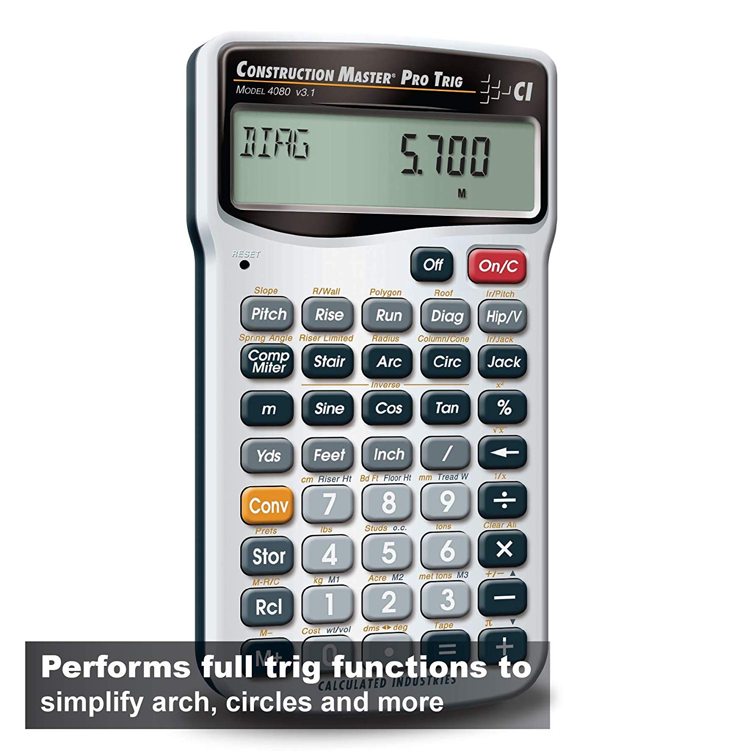 Calculated Industries Advanced Construction-Math Feet-Inch and Metric Calculator with Full Trig Functions,Silver - Image 2