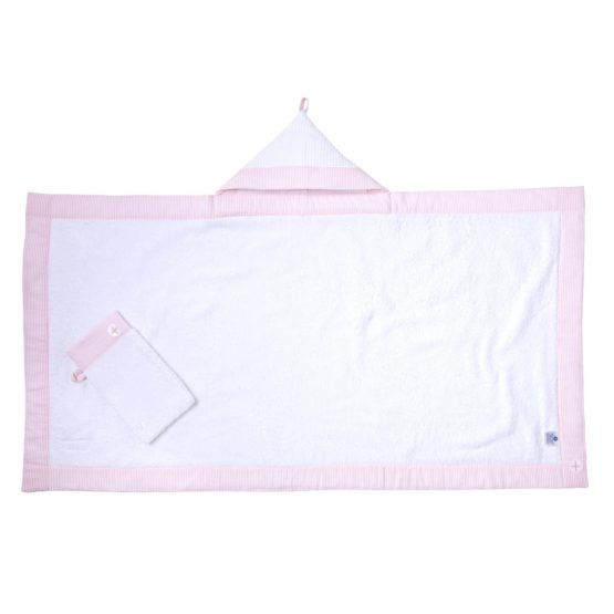 Nordic Coast Baby Hooded Bath Towel with Face Cloth, White/Beige - Image 2