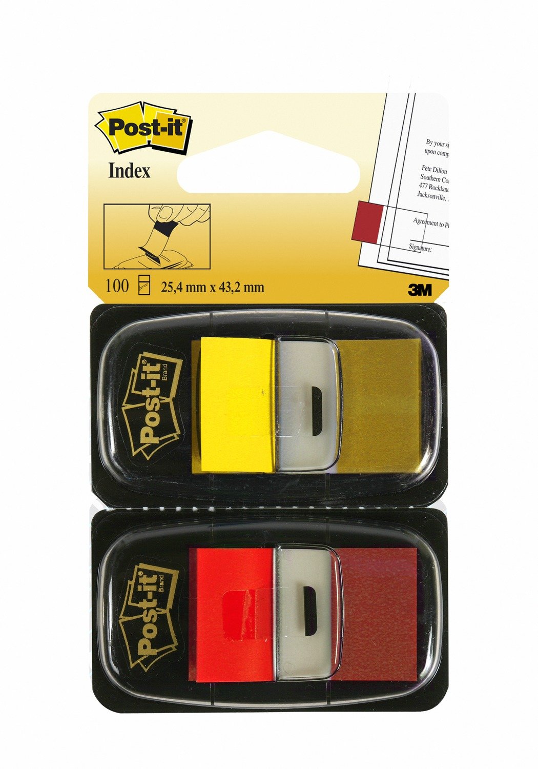 Post-it Index Flags, Medium, Red and Yellow, 2 Dispensers 25.4 mm x 43.2 mm, 100 Flags, To Mark