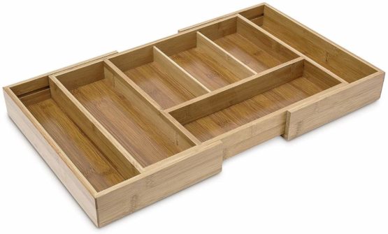 Relaxdays Expendable Bamboo Kitchen Drawer Insert Organiser, Wood, Brown