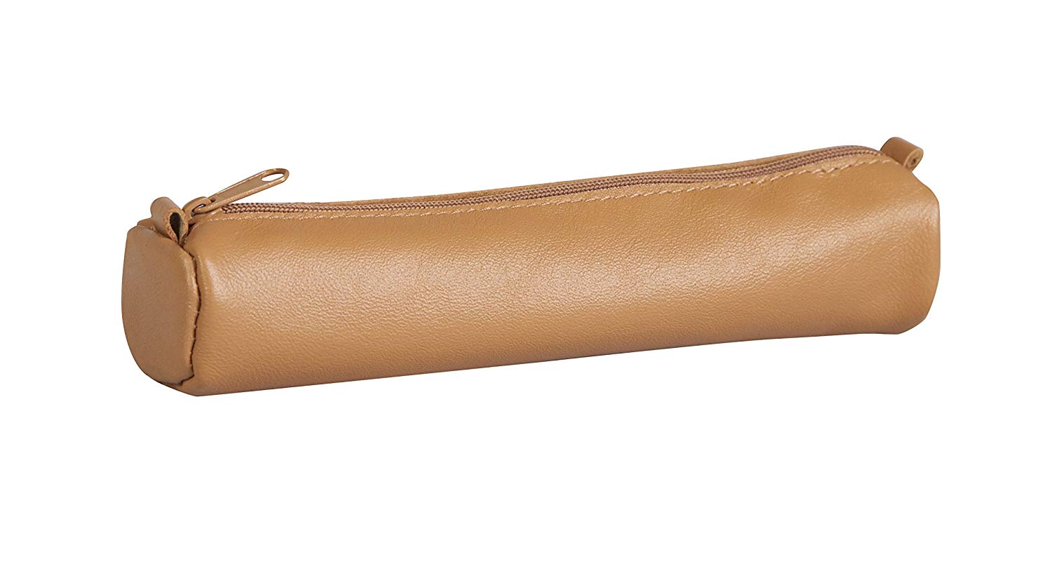 Clairefontaine 77018C Collection Age Bag, One Small Round Genuine Brown Lambskin Leather Pencil Case