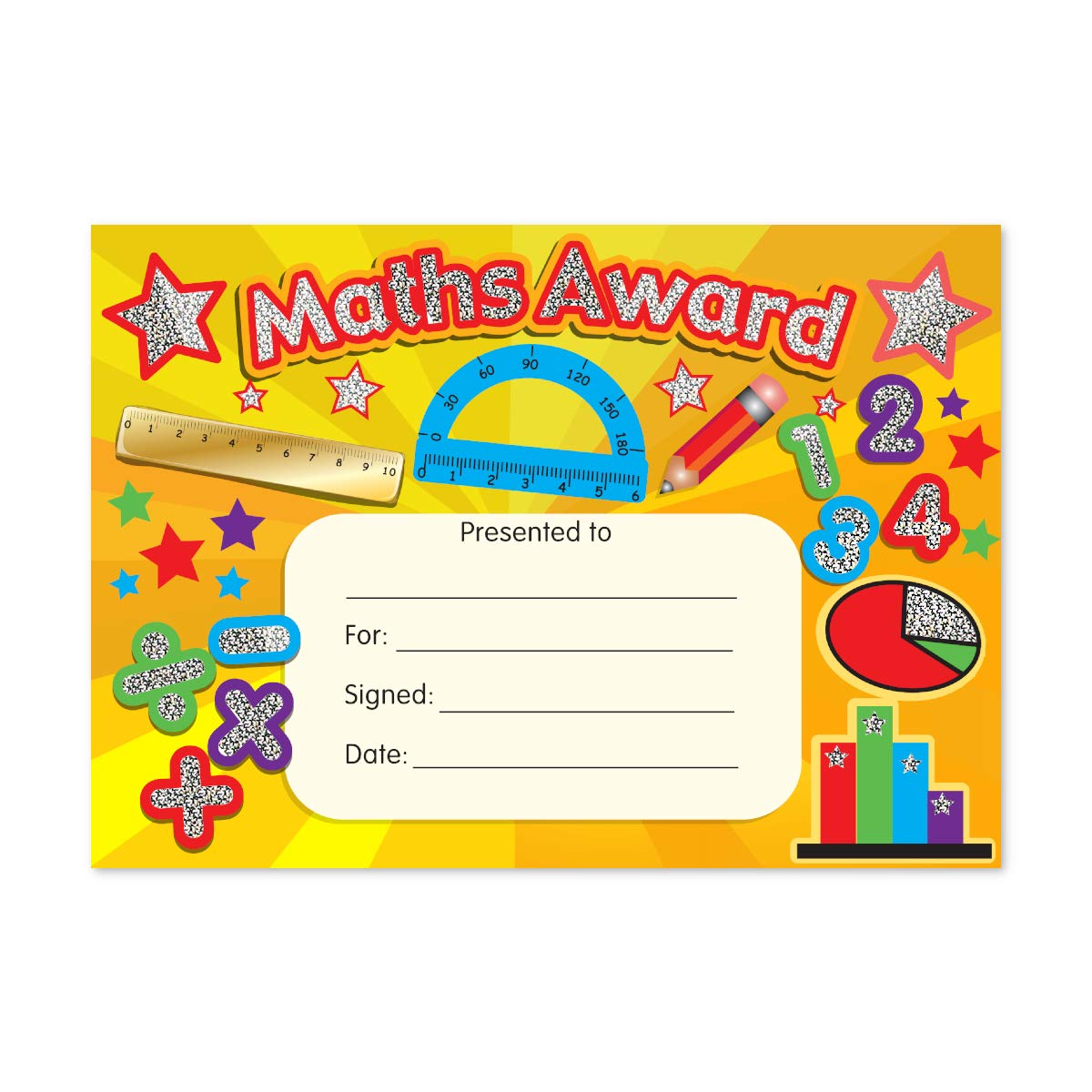 SuperStickers Maths Award Sparkling School Certificates (A5). Pack of 20, Mixed, A5 certificates