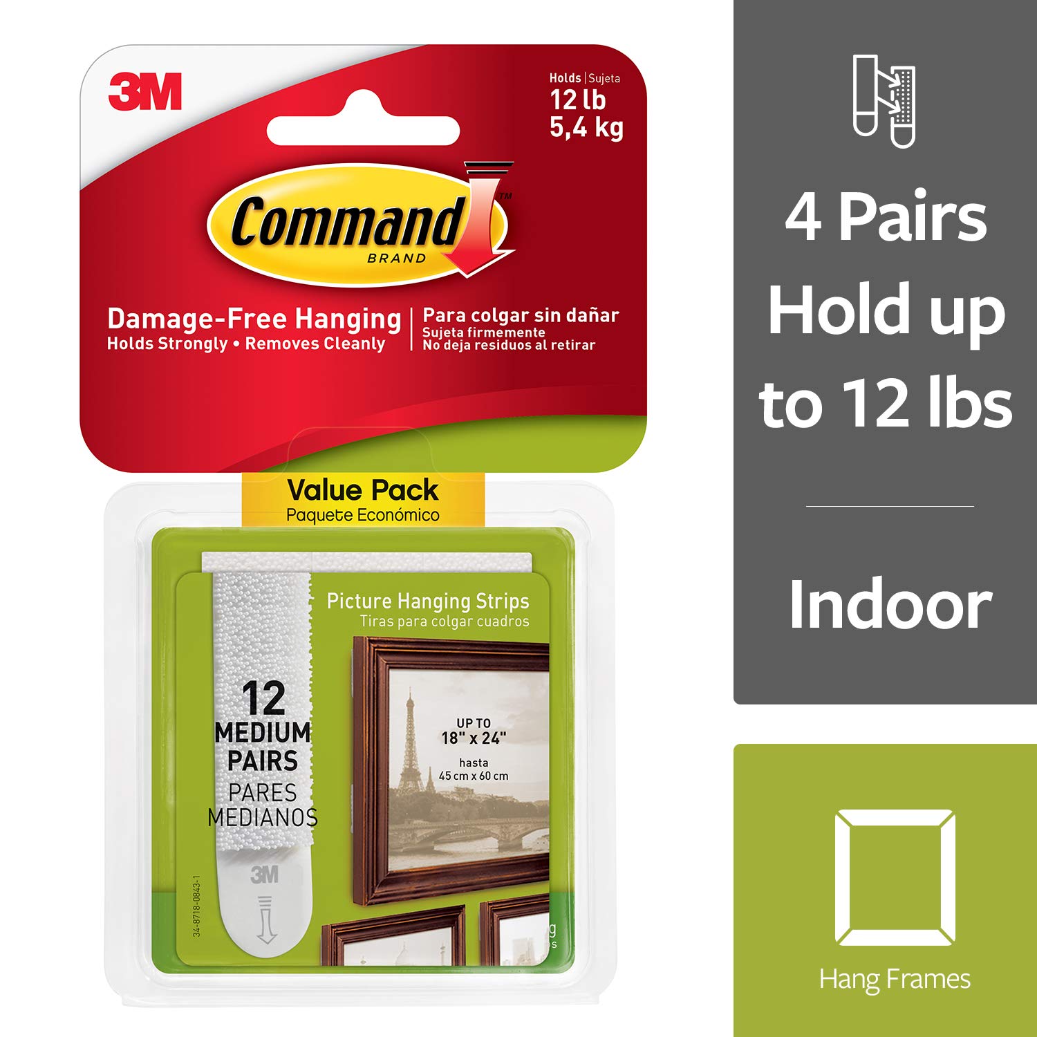 Command Picture Hanging Strips, Standard, 12 works (24 Strips) Adhesive Strips, White