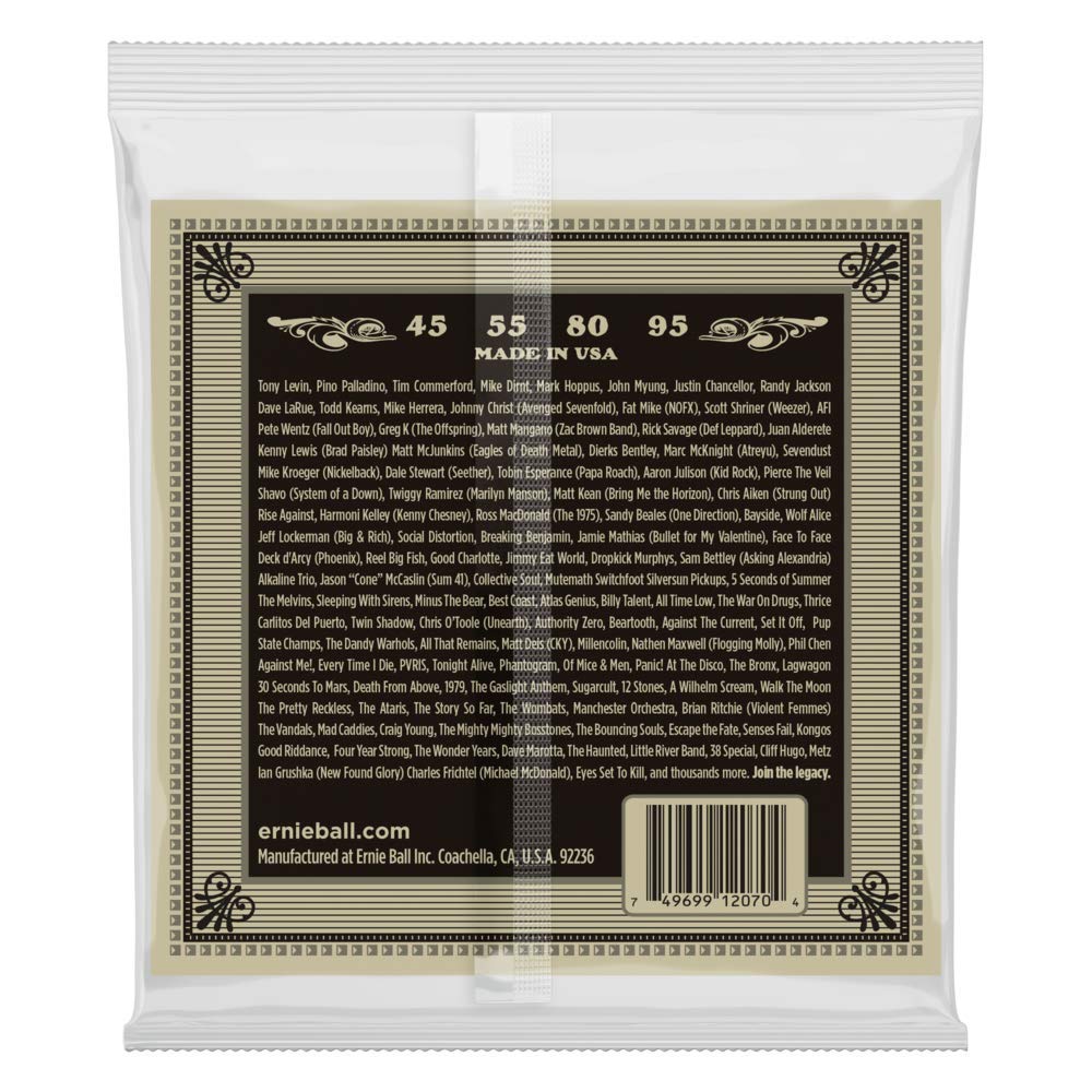 Ernie Ball P02070 Earthwood Phosphor Bronze Acoustic Bass Strings - 45-95 Gauge, Original Version, Custom - Image 2