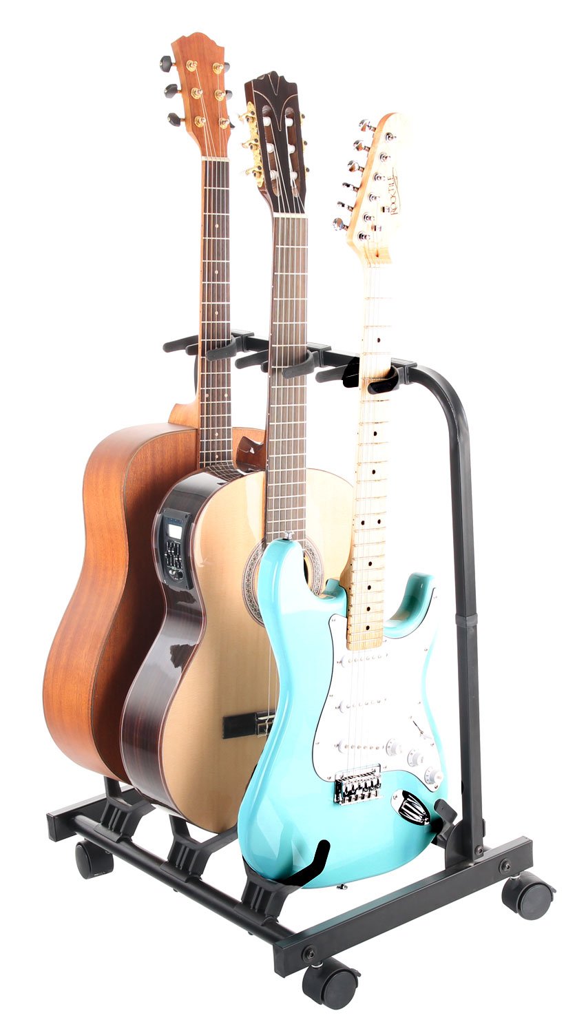 Rocktile Triple Multi Guitar Stand With Wheels For Electric And Acoustic Guitars, black - Image 3