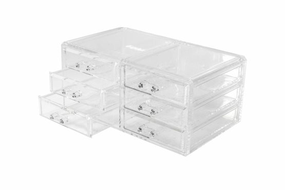Compactor Make up and Jewellery Storage Box Drawer Organiser, With 6 Drawers, 23.8 x 15 x H. 11 cm, Polystyrene and Fabric, Transparent, RAN6044 - Image 3