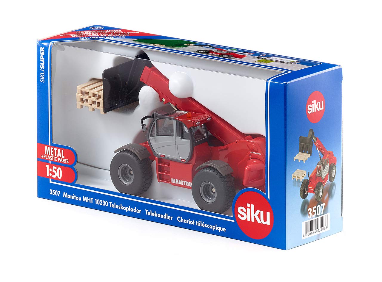 siku 3507, Manitou MHT 10230 Telescopic Handler, 1:50, Metal,Plastic, Red, Incl. 3 pallets, 19.5 cm - Image 3