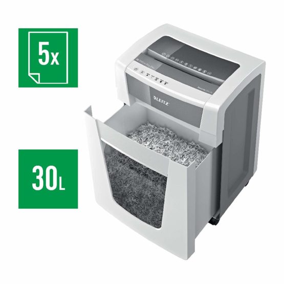 Leitz IQ Office Pro P6+ Super Micro Cut Paper Shredder, Shreds 5 Sheets, 30 Litre Bin, White, 80101000 - Image 4