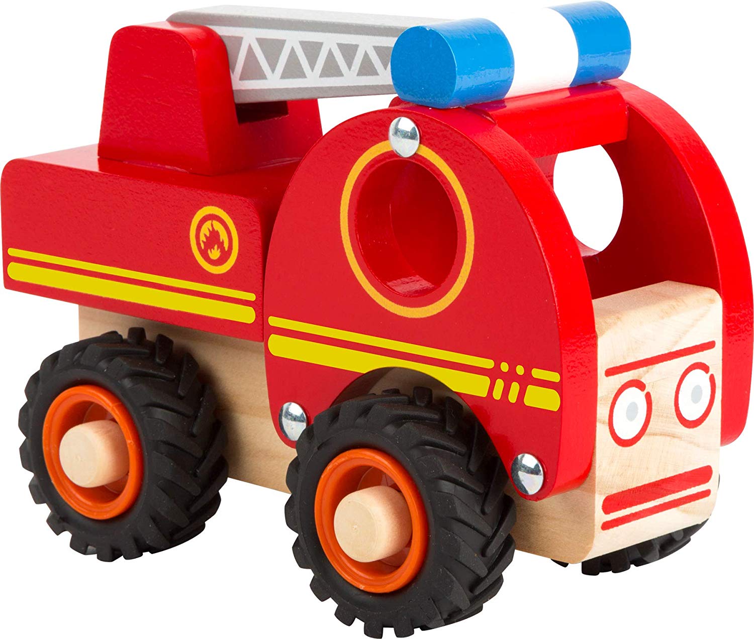 small foot 11075 Fire engine made of wood, easy to hold, with silent rubber wheels, from 18 months on, Red, 13 x 7 x 10 cm