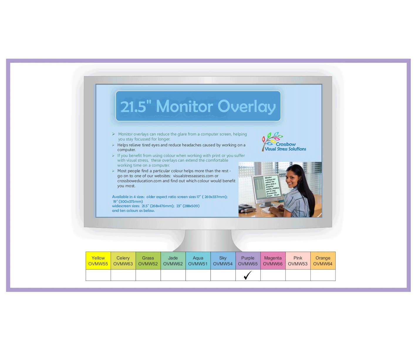 Crossbow Education: Monitor Overlay 21.5inch widecreen - Purple