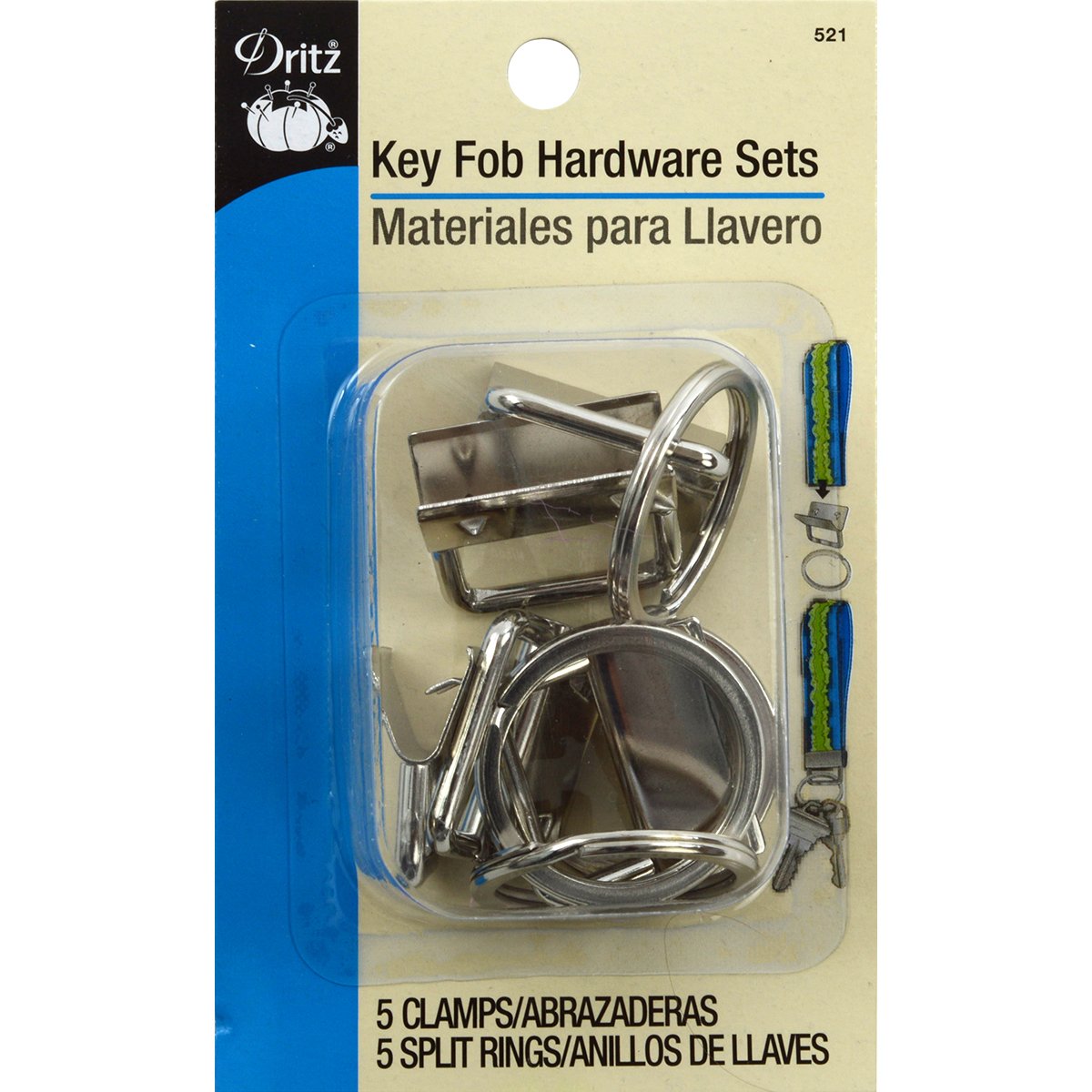 Dritz Key Fob Hardware Bonus Pack-Silver, Nickel, 5 Sets