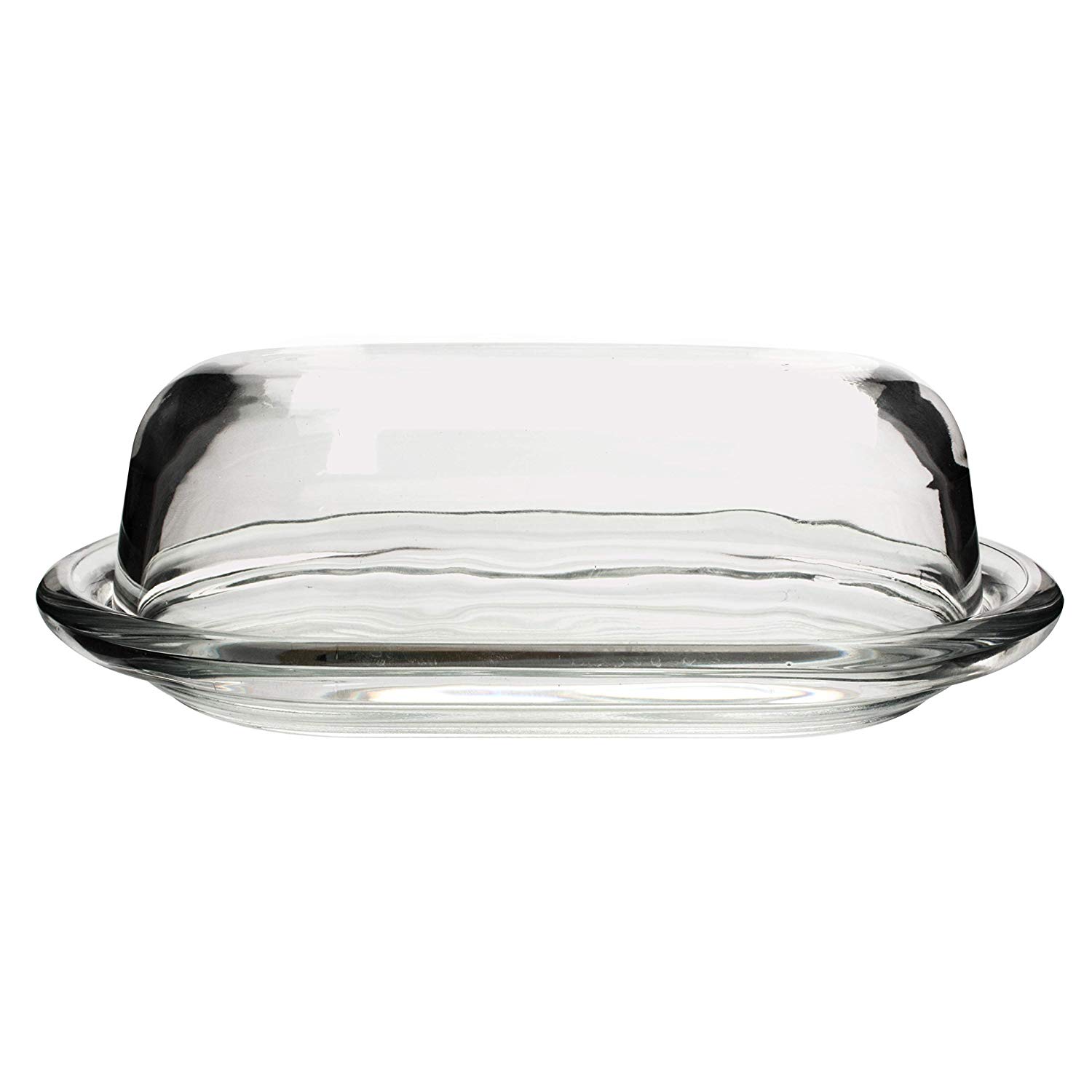 Pasabahce Glass Butter Dish With Lid 19.5 cm x 13 cm, White, 2 éléments