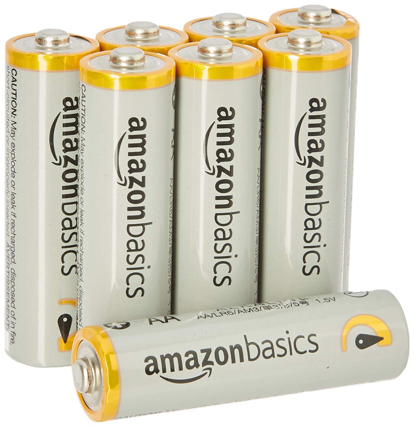 Amazon Basics 8-Pack AA Alkaline High-Performance Batteries, 1.5 Volt, 10-Year Shelf Life, Grey