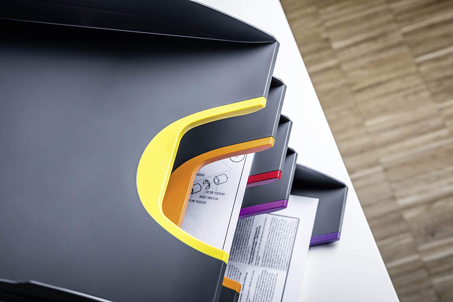 Durable VARICOLOR® Letter Tray A4 - Set of 5 Stackable Colour Coded Letter Trays - Perfect for Storing Documents and Paper Work - Image 4