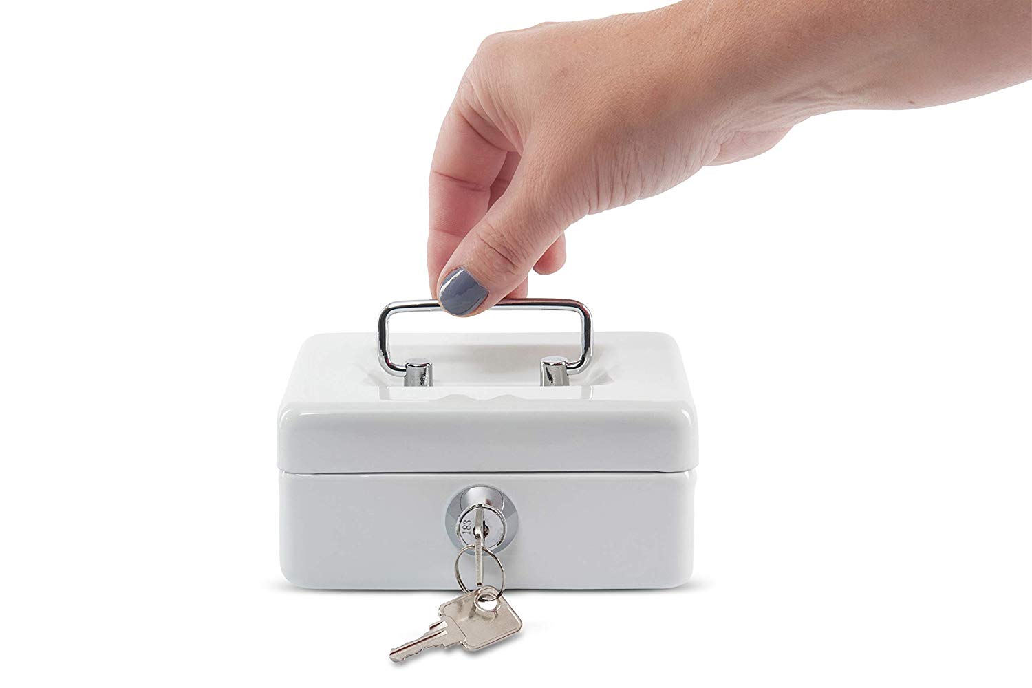 MAUL Cash Money Box with Coin Slot, Cylinder Lock with 2 Keys, 125 x 95 x 60 mm, White, 12,5 x 9,5 x 6,1 cm - Image 2