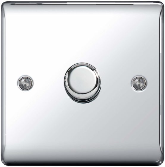 BG Electrical NPC81P Single Dimmer Light Switch, Polished Chrome, 2-Way, 400 Watts