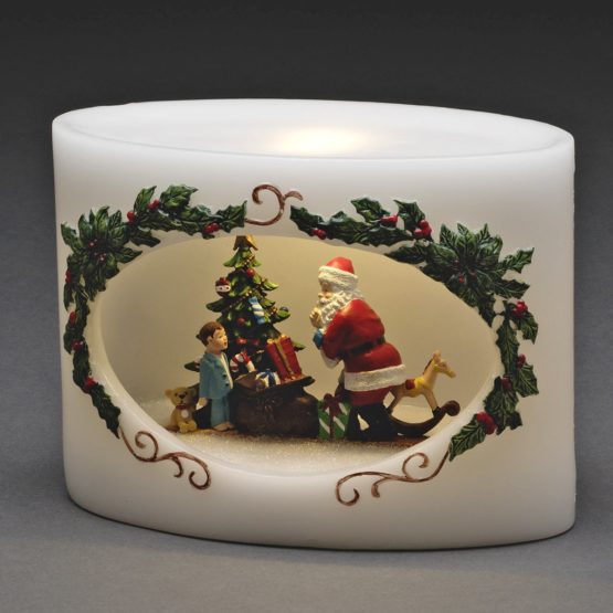 Konstsmide 1892-100 LED Wax Christmas Candle Advent Decoration Santa Delivering Presents and Tree Scene, Warm White, 14 cm x 19 cm - Image 2