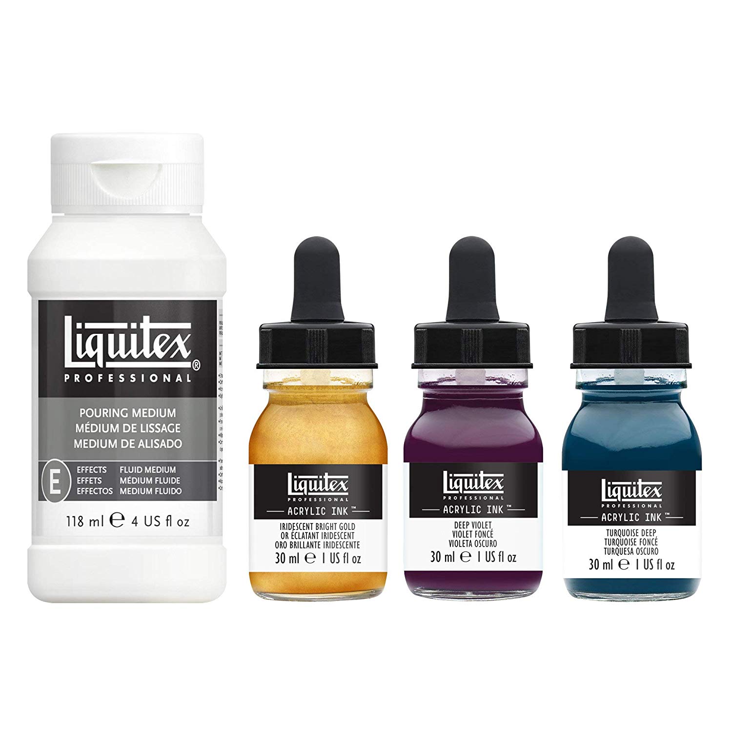 Liquitex Professional Acrylic Ink, Set of 3 x 30 ml Deep Colours and 1 x 118 ml Pouring Technique Medium - Image 3