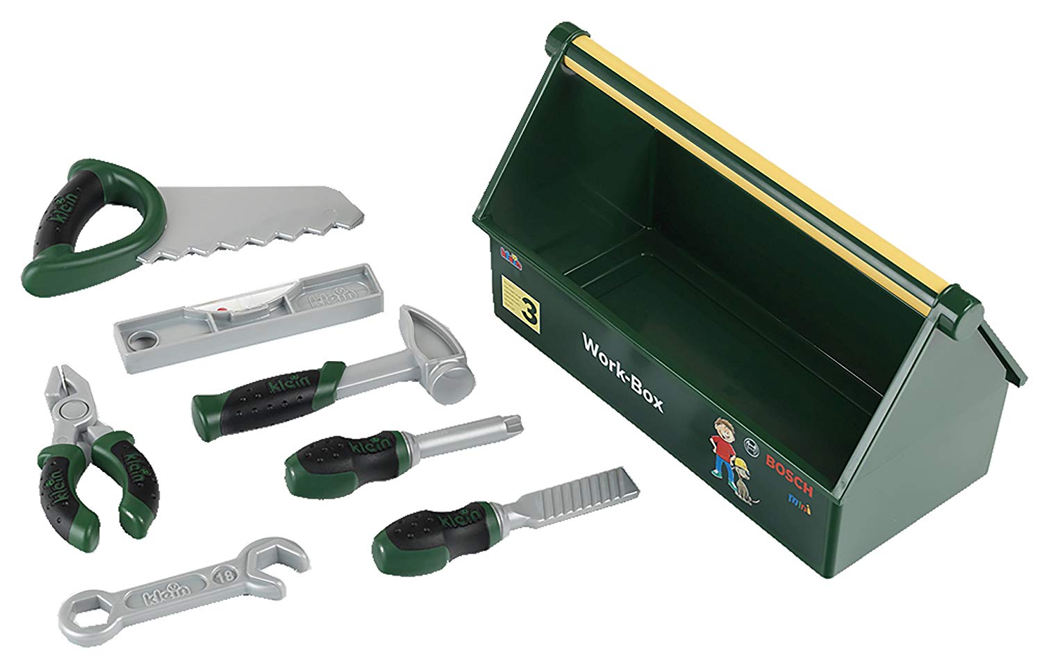Theo Klein 8573 Tool Box I 7-Part Tool Kit I Strong Box with Practical Handle for Carrying I Dimensions: 30.25 cm x 14 cm x 17.25 cm I Toy for Children Aged 3 Years and up - Image 3
