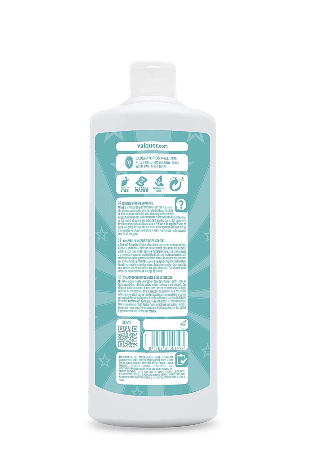 Cuidados Ginger Strong Ginger Shampoo, Hair Stimulant, Anti-Dandruff, Antioxidant, with Panthenol, All Hair Types, Single, 1 Litre - Image 2