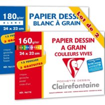 Clairefontaine Pack of Drawing Paper 15 Sheets - 1 Pack White - 1 Pack Bright Colours